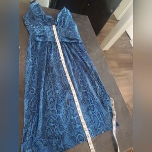 Avon Fashions Blue Snakeskin Halter Dress – Stretchy Ruched Bodice – Vintage Y2k